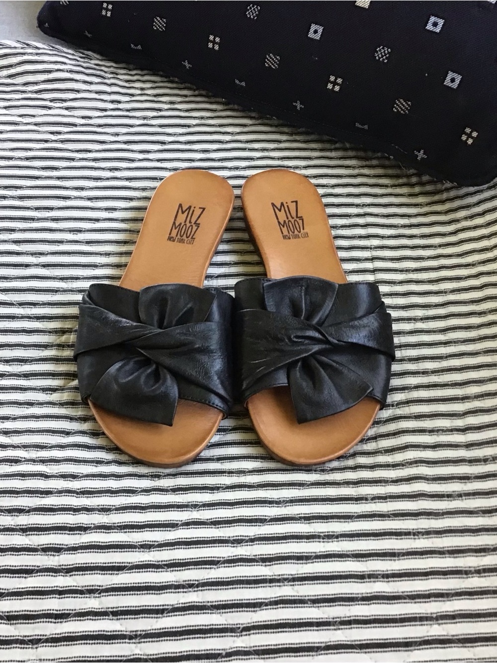 Miz Mooz, New/No box, Angelina premium black knotted leather slide sandals (38)